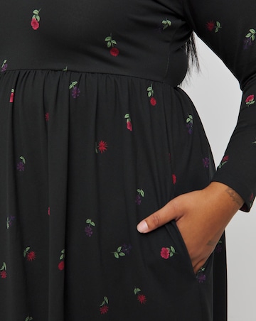 Black Ditsy Supersoft Pocket Midi Dress