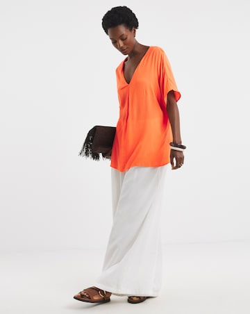 Crinkle Short Sleeve Tunic Top - Orange