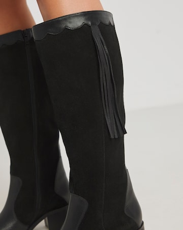 Joe Browns Black Suede Knee High Boot -Wide Fit (E) & Standard Calf