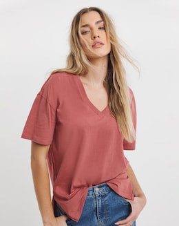 Simply Be Rose Oversized Slouchy V Neck Pure Cotton T-Shirt