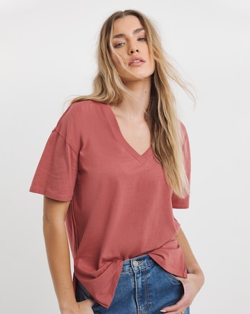 Simply Be Rose Oversized Slouchy V Neck Pure Cotton T-Shirt