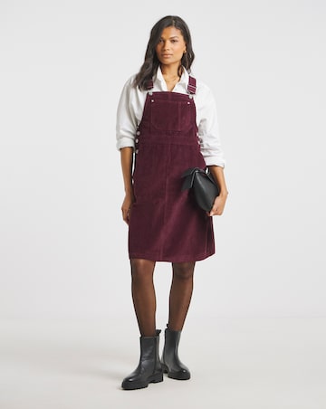 Simply Be Burgundy Cord Mini Dungaree Dress