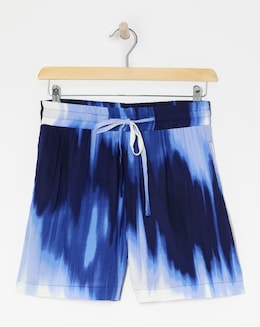 Blue Tie Dye Crinkle Shirred Waist Shorts