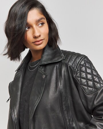 Black Real Leather Quilted Biker Jacket