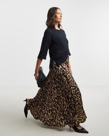 Animal Pleated Pull On Jersey Maxi Skirt