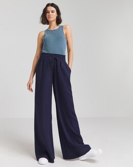 Simply Be Navy Tie Waist Linen Wide Leg Trouser