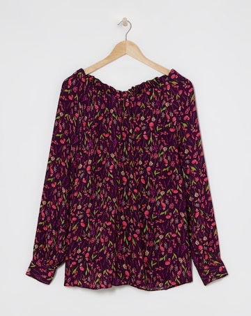 Multi Floral Ruched Tie Neck Top