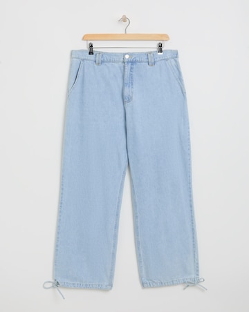 Simply Be Light Wash Tie Detail Wide Leg Denim Parachute Jeans