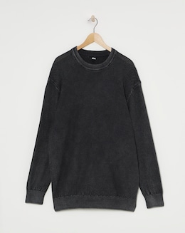 Grey Pigment Dyed Slouch Knitted Jumper