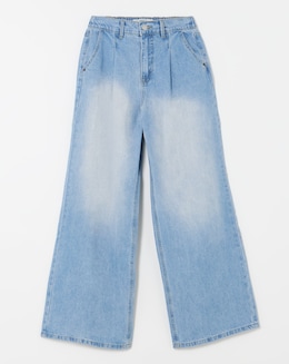 Pink Tint Pleat Detail Wide Leg Jean