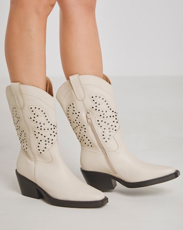 Daytona Leather Western Mid Calf Boots - Wide Fit (E) & Super Curvy Calf