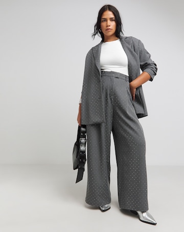 Grey Diamante Wide Leg Tailored Trousers