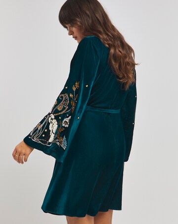 Hope & Ivy Cecile Blue Velvet Embelished Mini Dress