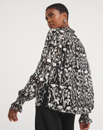 Silver V Neck Metallic Jaquard Blouse