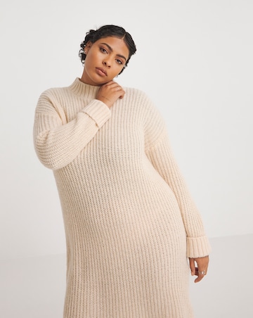 Cream Fringe Knitted Midi Dress