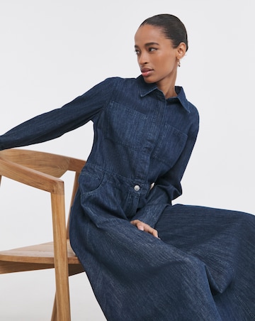 Pure Cotton Indigo A Line Shirt Dress