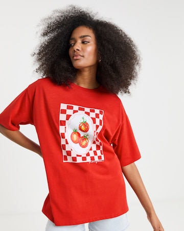Simply Be Red Tomatoes Graphic Oversized T-Shirt