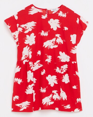 Womens Short Sleeve Smock Top - Red Floral