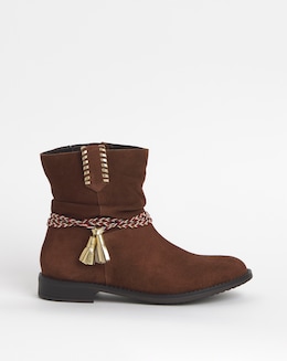 Joe Browns Brown Suede Tassel Braid Ankle Boot -Wide Fit (E)