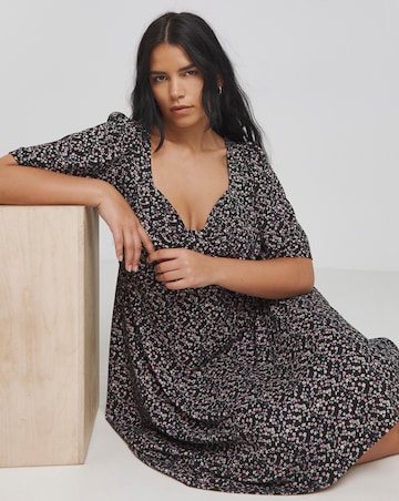 Ditsy Print Supersoft Knot Front Skater Dress