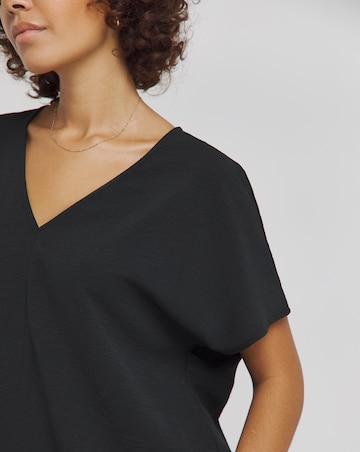 Black V Neck Textured Boxy Blouse