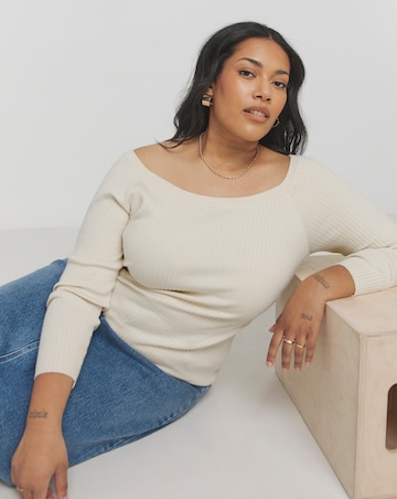 Cream Ribbed off the Shoulder Top