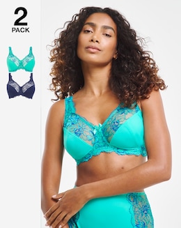 Pretty Secrets (2 Pack) Ella Lace Non Wired Full Cup Bras (C-F) Aqua/Blue