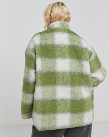 Green Funnel Neck Brushed Checked Bomber