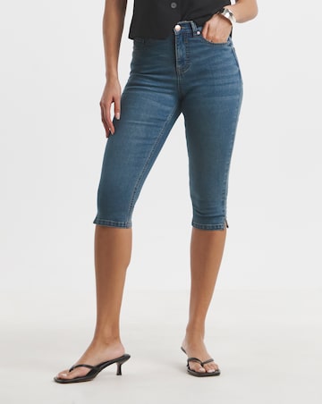 Mid Wash Stretch Denim Capri Jeans