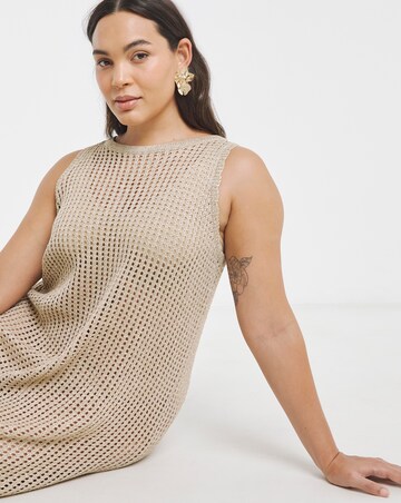 Simply Be Gold Metallic Hole Knit Crochet Midaxi Dress