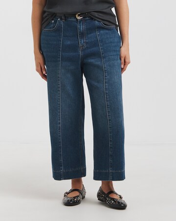 Mid Blue Cropped Wide Leg Pintuck Jeans