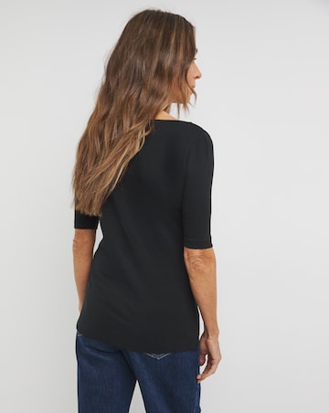 Pure Cotton Black Scoop Neck Half Sleeve Top