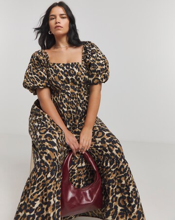 Leopard Print Poplin Maxi Dress