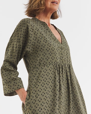 Collarless Placket Detail Smock Dress