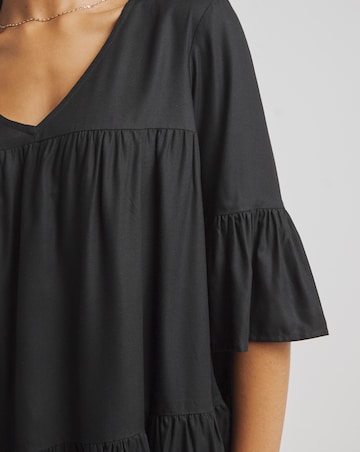 Simply Be Black Viscose V Neck Tiered Smock Blouse