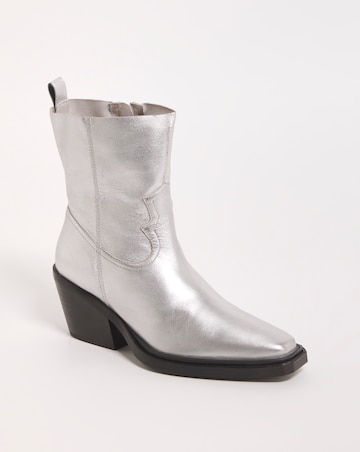 Rayla Leather Stretch Western Cowboy Ankle Boots - Wide Fit (E)