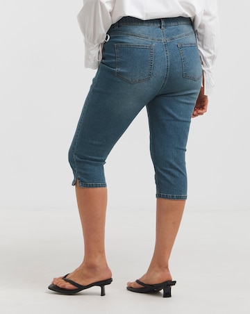 Mid Wash Stretch Denim Capri Jeans
