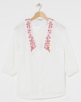 Simply Be Ivory Poplin Blouse with Embroidered Collar