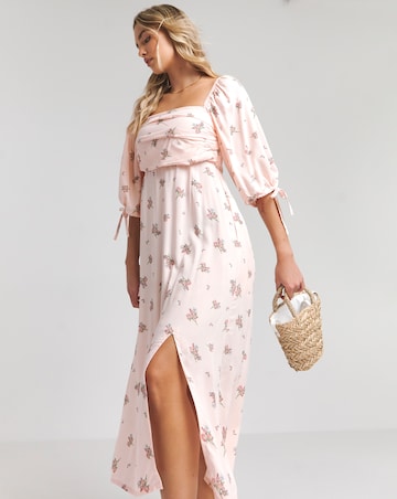 Pink Print Soft Volume Midi Dress