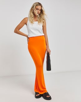 Simply Be Orange Slinky Maxi Skirt