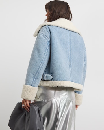 Light Wash Denim Aviator Jacket