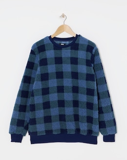 Borg Fleece Check Lounge Crew Jumper