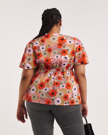 Floral Print Button Through Peplum Blouse