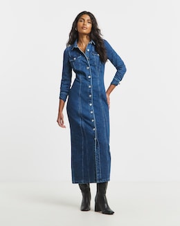 Dark Wash Midaxi Shirt Dress