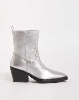 Rayla Leather Stretch Western Cowboy Ankle Boots - Wide Fit (E)