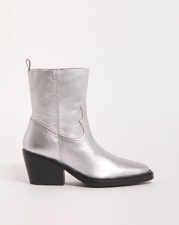 Rayla Leather Stretch Western Cowboy Ankle Boots - Wide Fit (E)