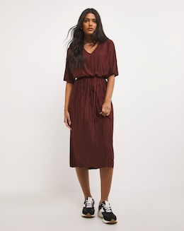 Burgundy Jersey Plisse Dress
