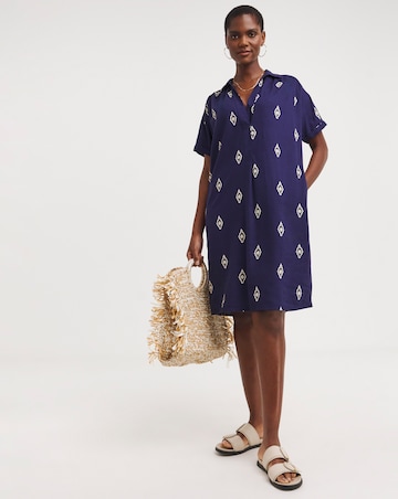 Linen Collared Short Sleeve Tunic Dress