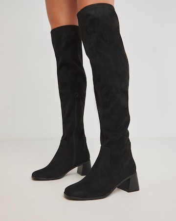 Walker Classic Block Heel Over Knee Stretch Boots - Wide Fit (E) & Curvy Calf