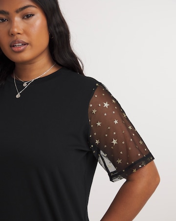 Black Mesh Gold Star Print Tee
